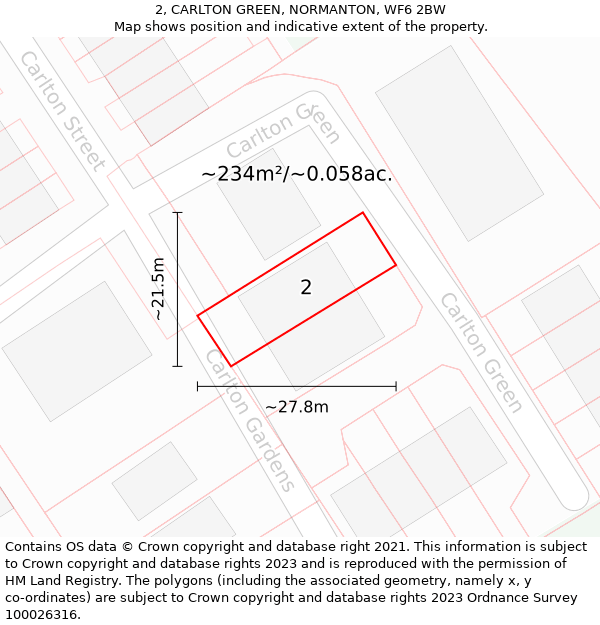 2, CARLTON GREEN, NORMANTON, WF6 2BW: Plot and title map