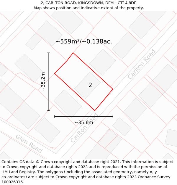 2, CARLTON ROAD, KINGSDOWN, DEAL, CT14 8DE: Plot and title map