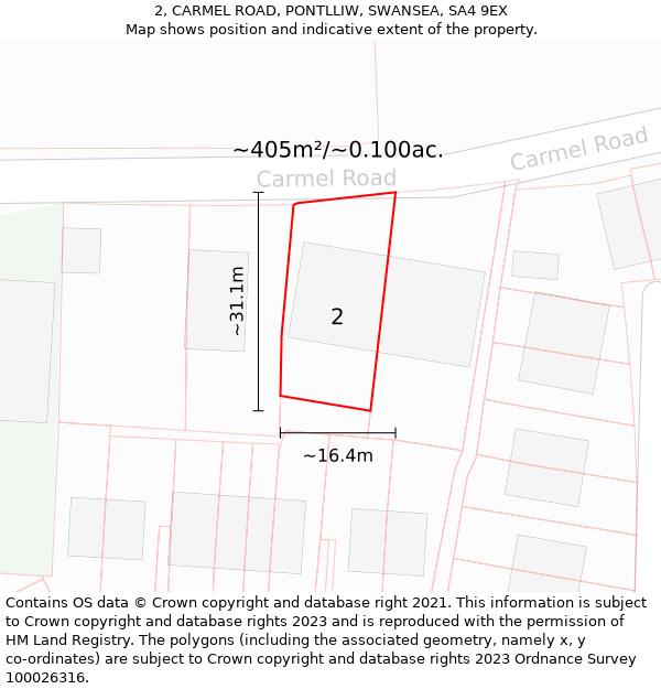 2, CARMEL ROAD, PONTLLIW, SWANSEA, SA4 9EX: Plot and title map