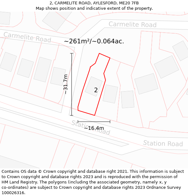 2, CARMELITE ROAD, AYLESFORD, ME20 7FB: Plot and title map