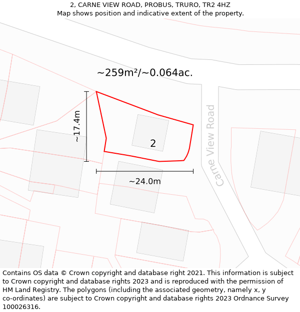 2, CARNE VIEW ROAD, PROBUS, TRURO, TR2 4HZ: Plot and title map