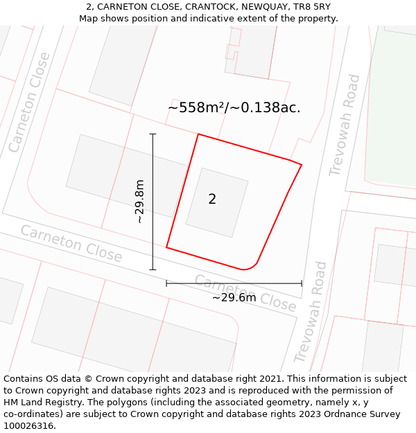 2, CARNETON CLOSE, CRANTOCK, NEWQUAY, TR8 5RY: Plot and title map