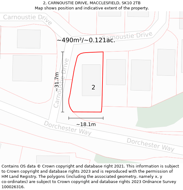 2, CARNOUSTIE DRIVE, MACCLESFIELD, SK10 2TB: Plot and title map