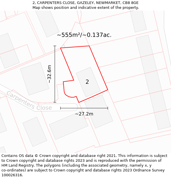 2, CARPENTERS CLOSE, GAZELEY, NEWMARKET, CB8 8GE: Plot and title map