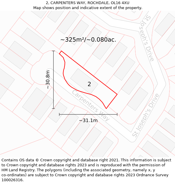 2, CARPENTERS WAY, ROCHDALE, OL16 4XU: Plot and title map