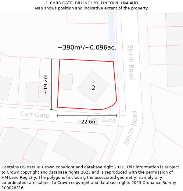 2, CARR GATE, BILLINGHAY, LINCOLN, LN4 4HD: Plot and title map