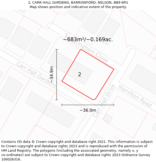 2, CARR HALL GARDENS, BARROWFORD, NELSON, BB9 6PU: Plot and title map