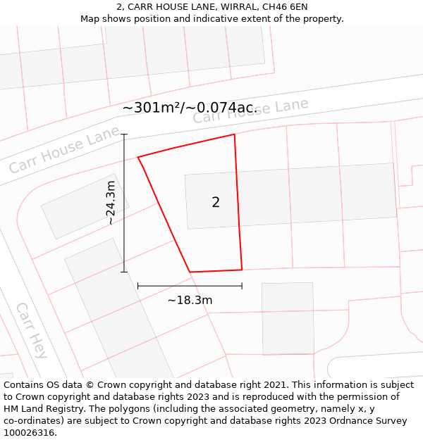 2, CARR HOUSE LANE, WIRRAL, CH46 6EN: Plot and title map