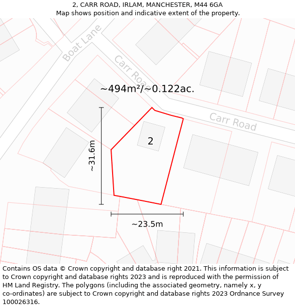 2, CARR ROAD, IRLAM, MANCHESTER, M44 6GA: Plot and title map