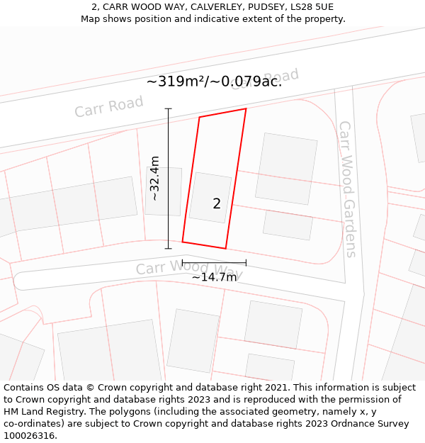 2, CARR WOOD WAY, CALVERLEY, PUDSEY, LS28 5UE: Plot and title map