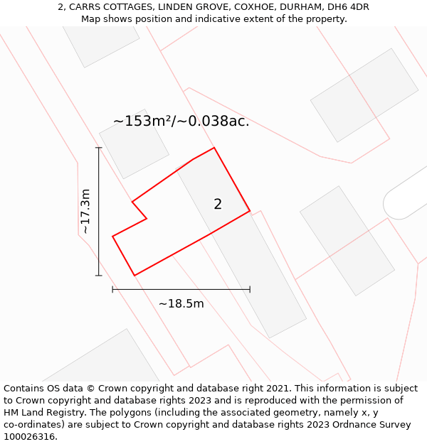 2, CARRS COTTAGES, LINDEN GROVE, COXHOE, DURHAM, DH6 4DR: Plot and title map