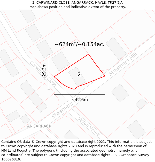 2, CARWINARD CLOSE, ANGARRACK, HAYLE, TR27 5JA: Plot and title map