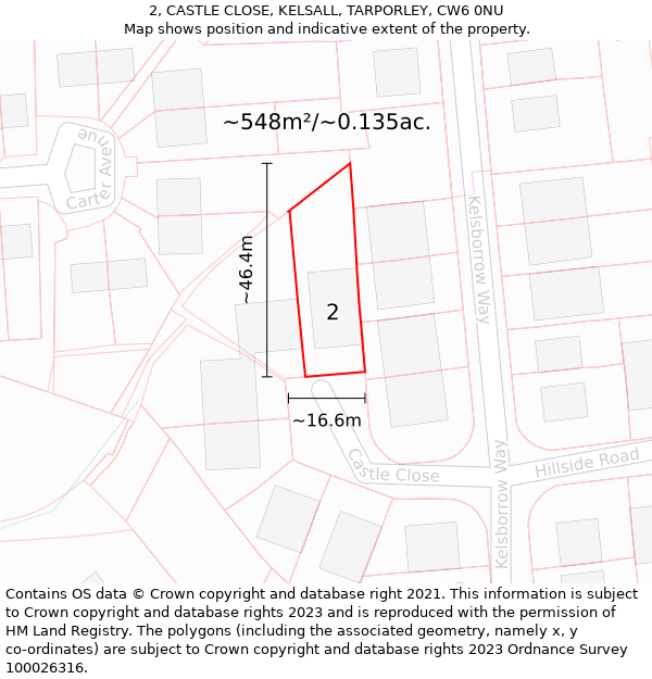2, CASTLE CLOSE, KELSALL, TARPORLEY, CW6 0NU: Plot and title map