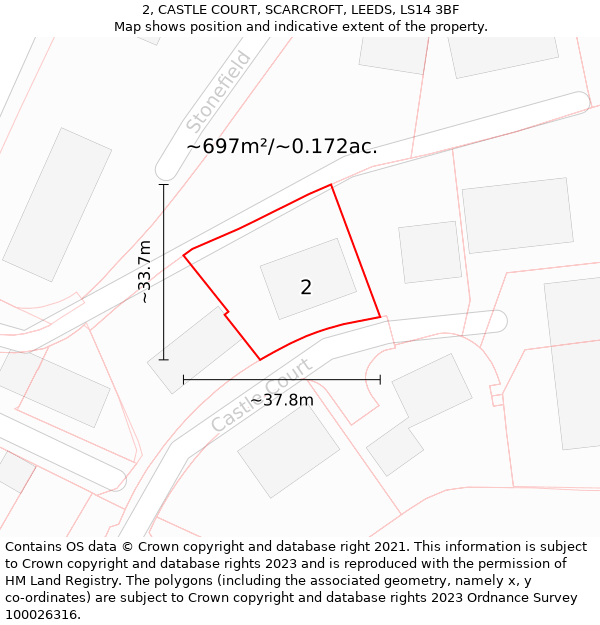 2, CASTLE COURT, SCARCROFT, LEEDS, LS14 3BF: Plot and title map