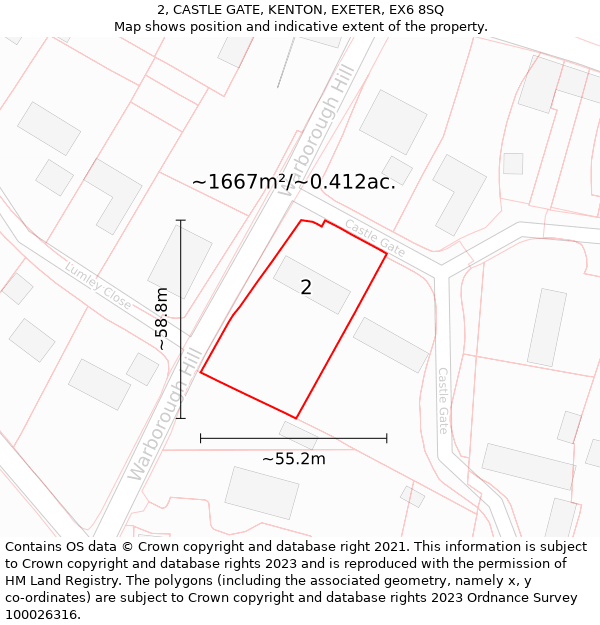 2, CASTLE GATE, KENTON, EXETER, EX6 8SQ: Plot and title map