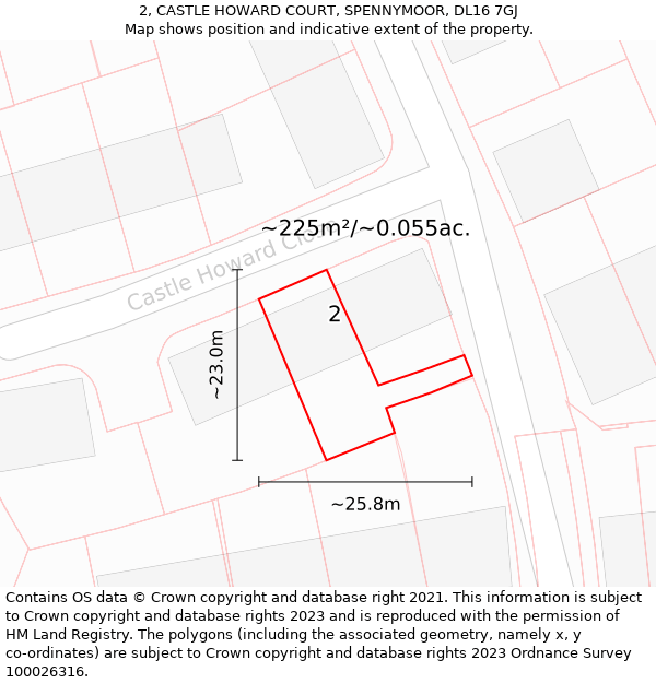 2, CASTLE HOWARD COURT, SPENNYMOOR, DL16 7GJ: Plot and title map