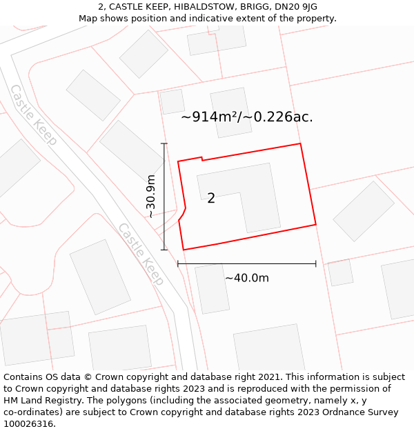 2, CASTLE KEEP, HIBALDSTOW, BRIGG, DN20 9JG: Plot and title map