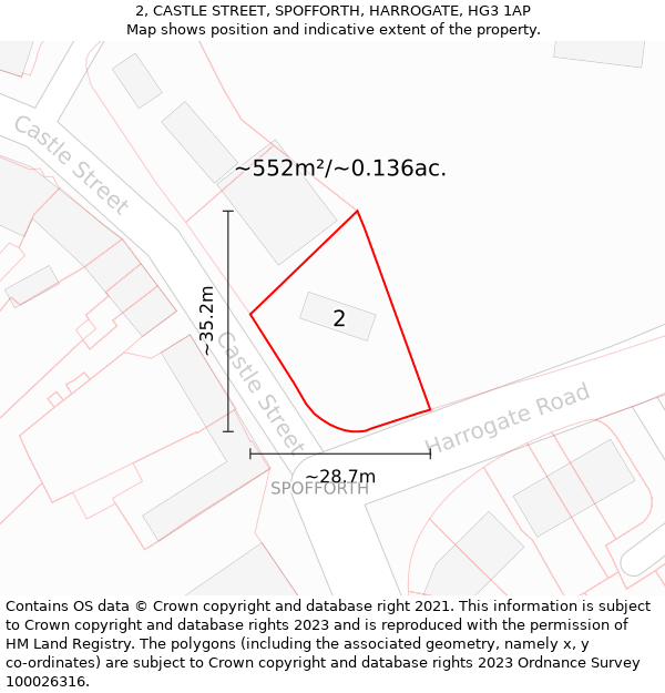 2, CASTLE STREET, SPOFFORTH, HARROGATE, HG3 1AP: Plot and title map