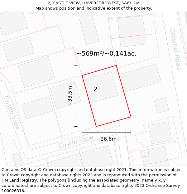 2, CASTLE VIEW, HAVERFORDWEST, SA61 2JA: Plot and title map