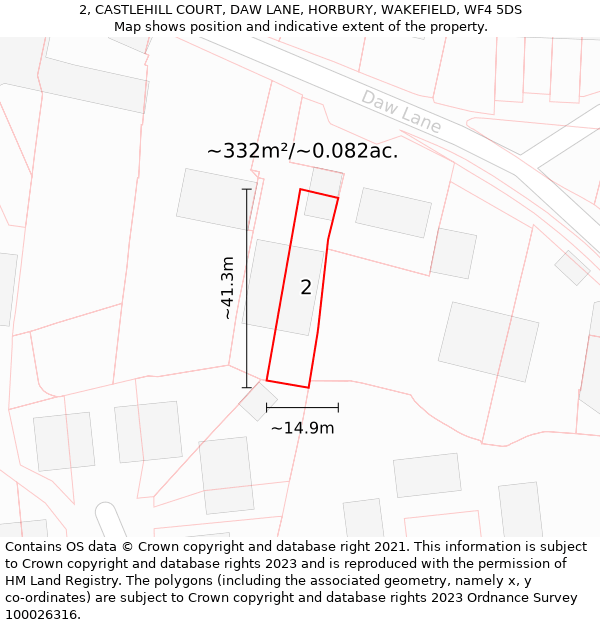 2, CASTLEHILL COURT, DAW LANE, HORBURY, WAKEFIELD, WF4 5DS: Plot and title map