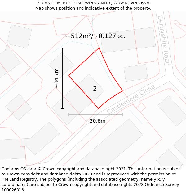 2, CASTLEMERE CLOSE, WINSTANLEY, WIGAN, WN3 6NA: Plot and title map