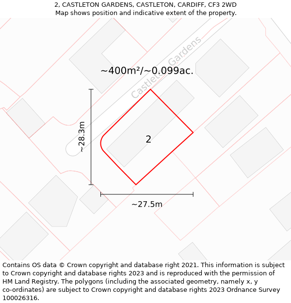 2, CASTLETON GARDENS, CASTLETON, CARDIFF, CF3 2WD: Plot and title map