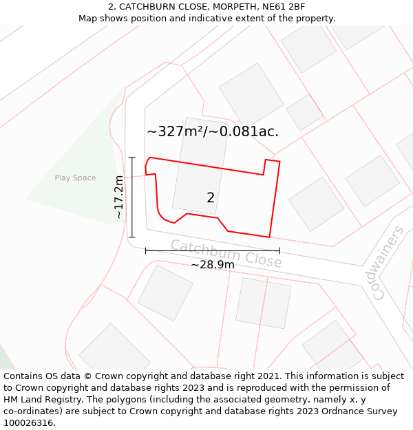 2, CATCHBURN CLOSE, MORPETH, NE61 2BF: Plot and title map