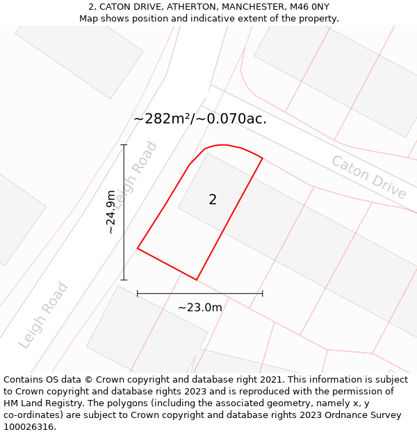 2, CATON DRIVE, ATHERTON, MANCHESTER, M46 0NY: Plot and title map