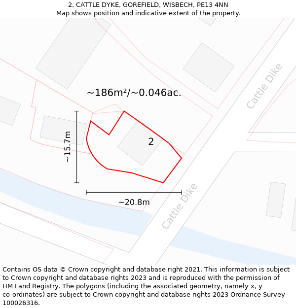 2, CATTLE DYKE, GOREFIELD, WISBECH, PE13 4NN: Plot and title map