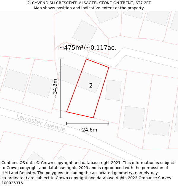 2, CAVENDISH CRESCENT, ALSAGER, STOKE-ON-TRENT, ST7 2EF: Plot and title map