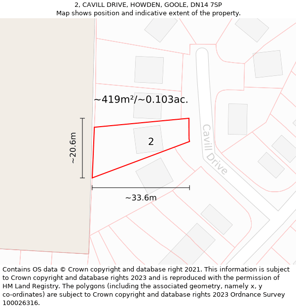 2, CAVILL DRIVE, HOWDEN, GOOLE, DN14 7SP: Plot and title map