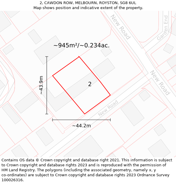 2, CAWDON ROW, MELBOURN, ROYSTON, SG8 6UL: Plot and title map