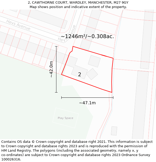 2, CAWTHORNE COURT, WARDLEY, MANCHESTER, M27 9GY: Plot and title map