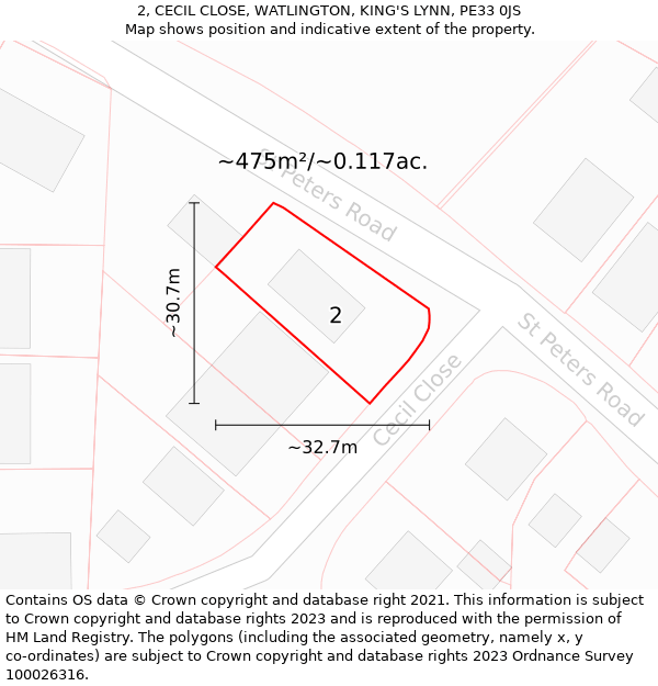 2, CECIL CLOSE, WATLINGTON, KING'S LYNN, PE33 0JS: Plot and title map