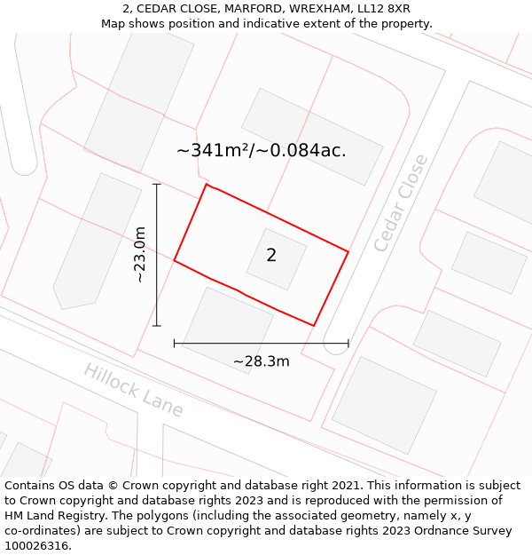 2, CEDAR CLOSE, MARFORD, WREXHAM, LL12 8XR: Plot and title map