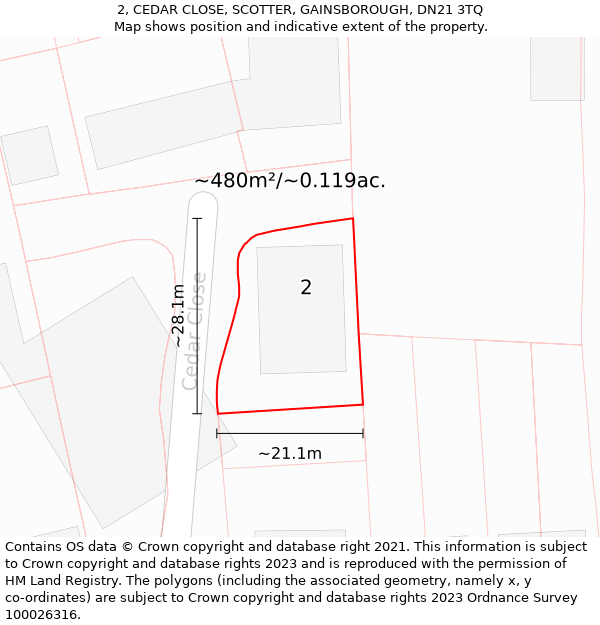 2, CEDAR CLOSE, SCOTTER, GAINSBOROUGH, DN21 3TQ: Plot and title map