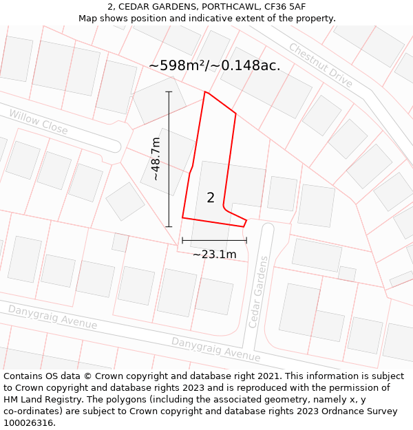 2, CEDAR GARDENS, PORTHCAWL, CF36 5AF: Plot and title map