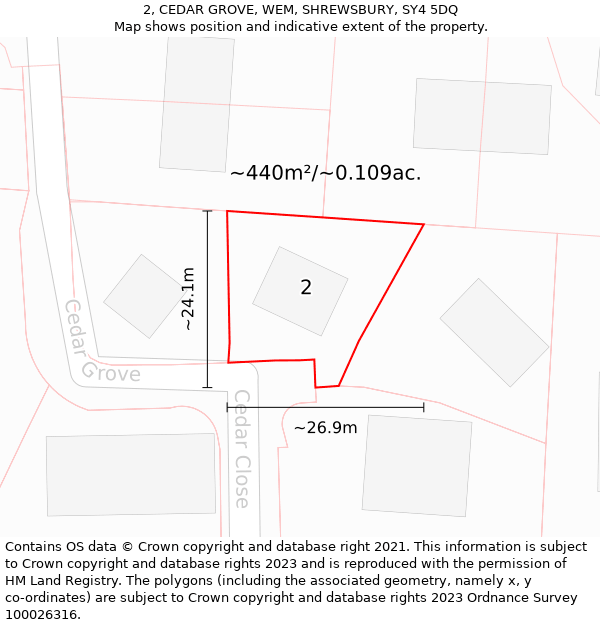 2, CEDAR GROVE, WEM, SHREWSBURY, SY4 5DQ: Plot and title map