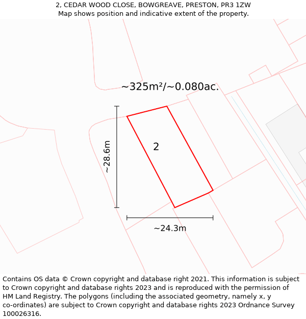 2, CEDAR WOOD CLOSE, BOWGREAVE, PRESTON, PR3 1ZW: Plot and title map