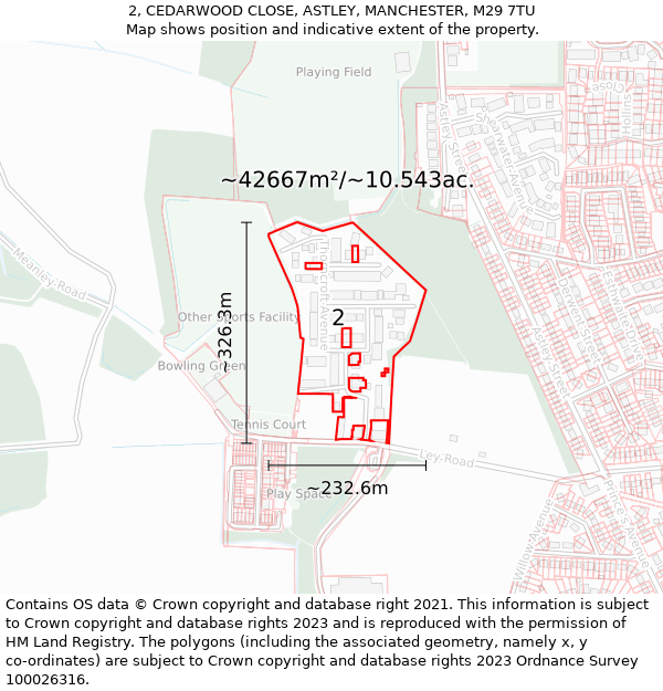 2, CEDARWOOD CLOSE, ASTLEY, MANCHESTER, M29 7TU: Plot and title map