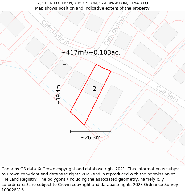 2, CEFN DYFFRYN, GROESLON, CAERNARFON, LL54 7TQ: Plot and title map