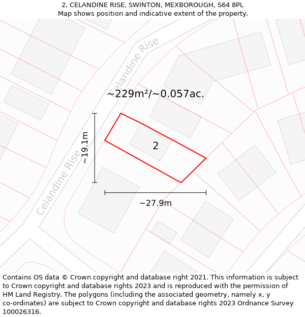 2, CELANDINE RISE, SWINTON, MEXBOROUGH, S64 8PL: Plot and title map