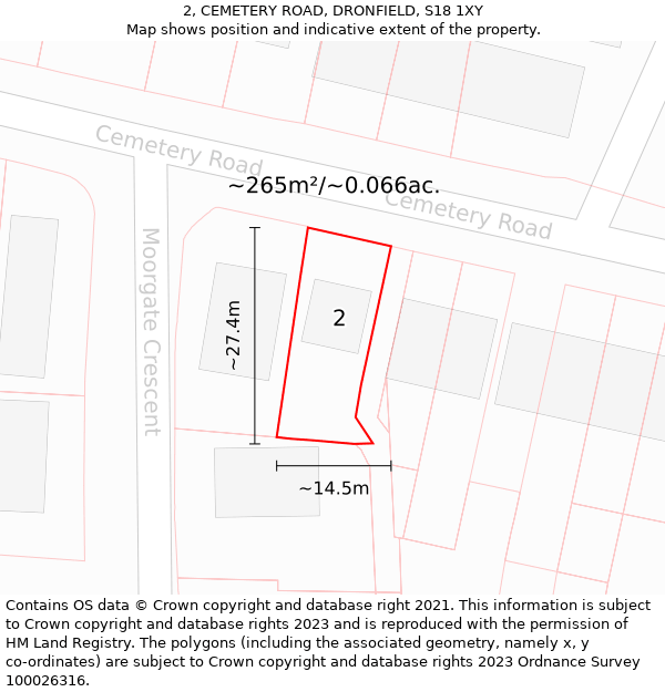 2, CEMETERY ROAD, DRONFIELD, S18 1XY: Plot and title map