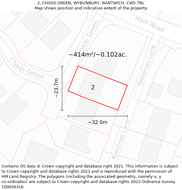 2, CHADS GREEN, WYBUNBURY, NANTWICH, CW5 7NL: Plot and title map