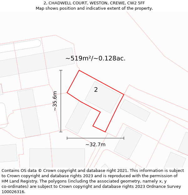 2, CHADWELL COURT, WESTON, CREWE, CW2 5FF: Plot and title map