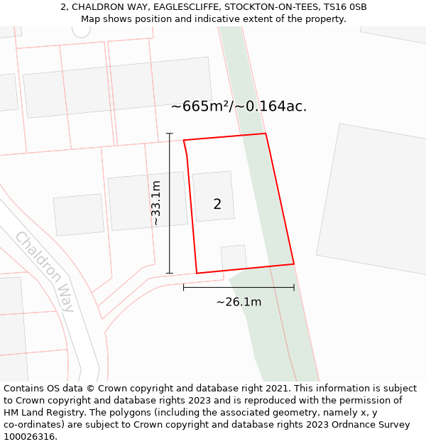 2, CHALDRON WAY, EAGLESCLIFFE, STOCKTON-ON-TEES, TS16 0SB: Plot and title map