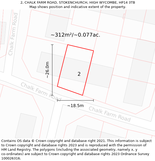 2, CHALK FARM ROAD, STOKENCHURCH, HIGH WYCOMBE, HP14 3TB: Plot and title map