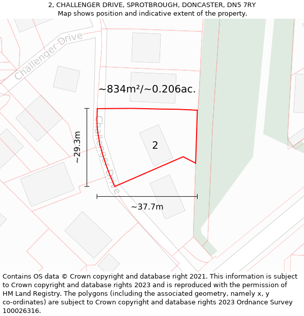 2, CHALLENGER DRIVE, SPROTBROUGH, DONCASTER, DN5 7RY: Plot and title map