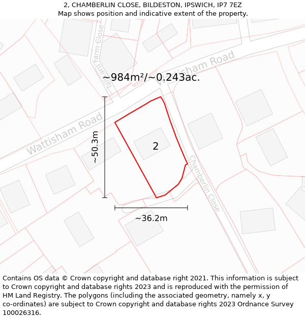 2, CHAMBERLIN CLOSE, BILDESTON, IPSWICH, IP7 7EZ: Plot and title map