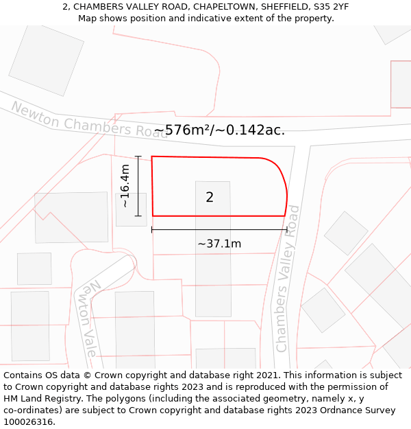 2, CHAMBERS VALLEY ROAD, CHAPELTOWN, SHEFFIELD, S35 2YF: Plot and title map